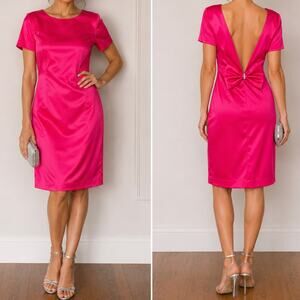 Vintage Chadwicks Late Edition Ltd. 1980s VTG Hot Pink Satin Bow Cocktail Dress